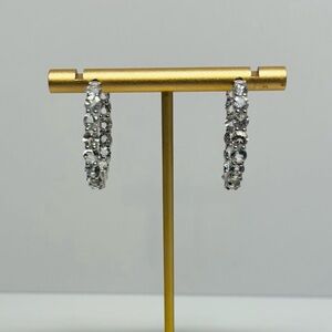 NWOT Cubic Zirconia Inside Outside Sterling Silver Hoop Earrings